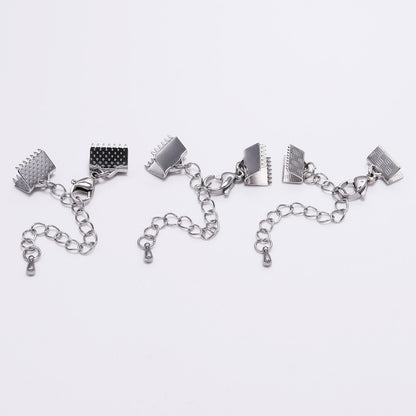 Stainless Steel Textured End Caps with Lobster Clasps, 5pcs