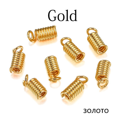 Metal Spring Crimp Clasps Leather Ends, 100pcs