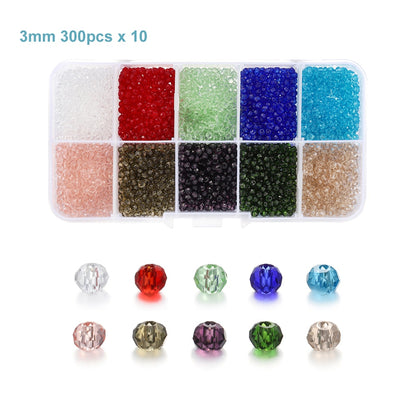 Coffret de perles toupies en verre à facettes