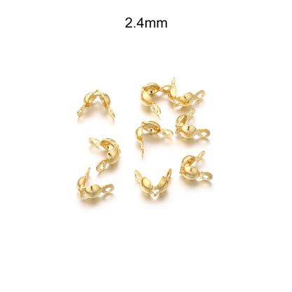 Stainless Steel Connector Clasp Gold Ball Chain End Crimps, 100pcs