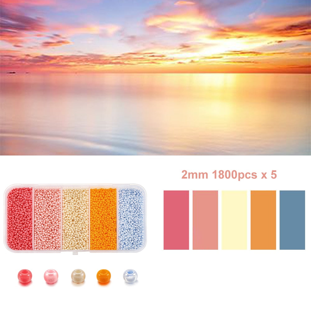 Boîte de perles de rocaille tchèques de 5 couleurs de 2 mm