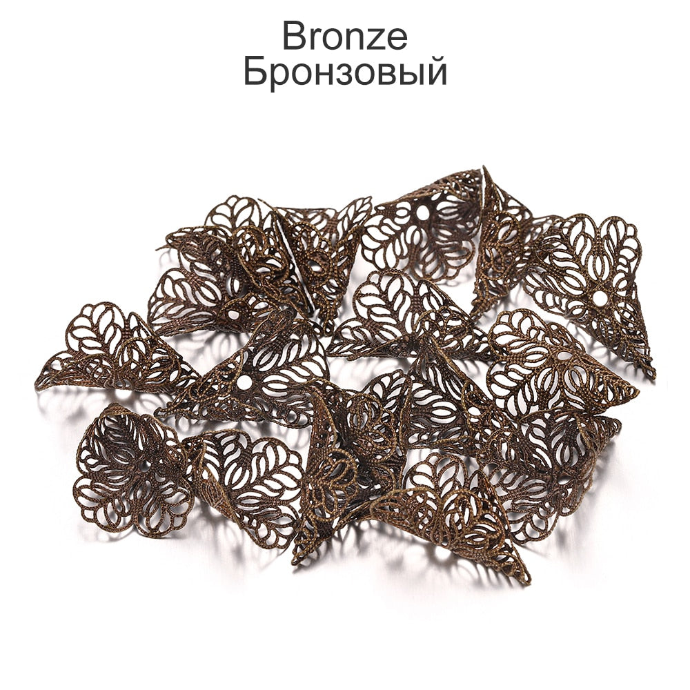 23x28mm Ancient Flower Charms Copper Bead Caps, 20pcs