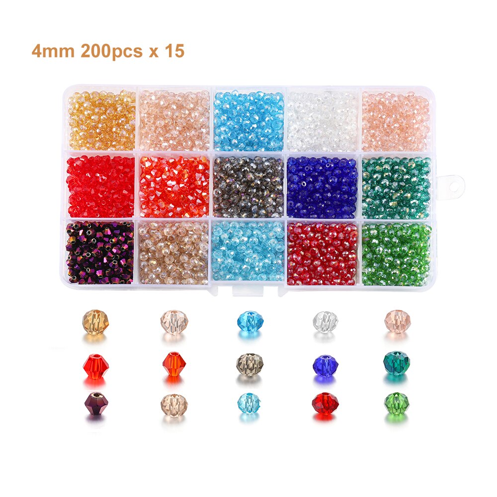 Kit de perles toupies en verre 4 mm, 3000 pièces