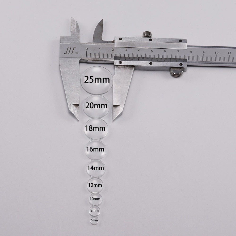 5–50 Stück 8–30 mm runde Glas-Cabochons mit flacher Rückseite