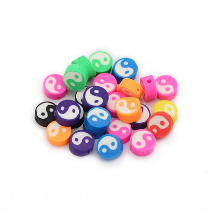 50pcs 10x4mm Tai Chi Round Polymer Clay Beads