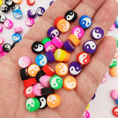 50pcs 10x4mm Tai Chi Round Polymer Clay Beads