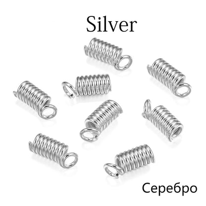 Metal Spring Crimp Clasps Leather Ends, 100pcs