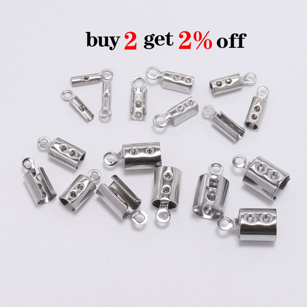 Stainless Steel Cords Crimp End Beads Caps, 50pcs