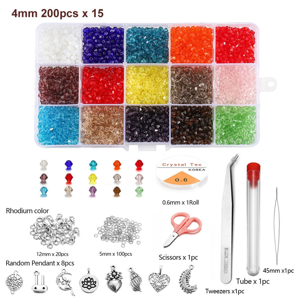 Kit de perles toupies en verre 4 mm, 3000 pièces