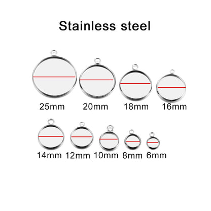 Base de pendentif et de boucle d'oreille ronde en acier de 6 à 25 mm, 20 pièces