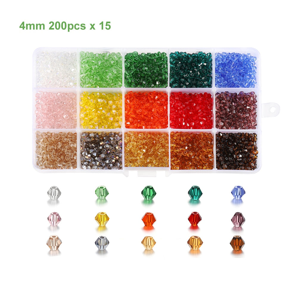 Kit de perles toupies en verre 4 mm, 3000 pièces