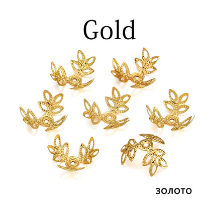 16x16mm KC Gold Triple Leaves Spacer Bead Caps, 100pcs