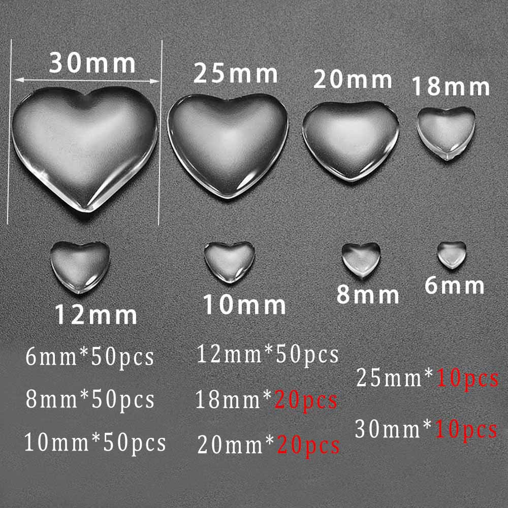 10-50pcs cabochon en verre coeur 6-30mm pour bijoux