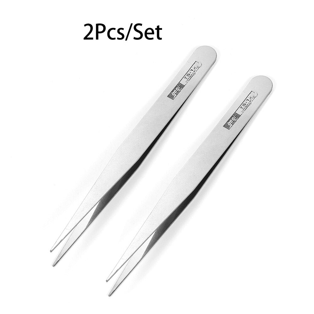 2pcs Stainless Steel Straight Tweezers Curved Tweezers Sewing