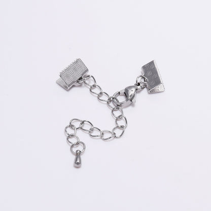 Stainless Steel Textured End Caps with Lobster Clasps, 5pcs