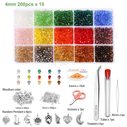 Kit de perles toupies en verre 4 mm, 3000 pièces