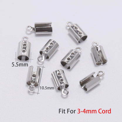 Stainless Steel Cords Crimp End Beads Caps, 50pcs