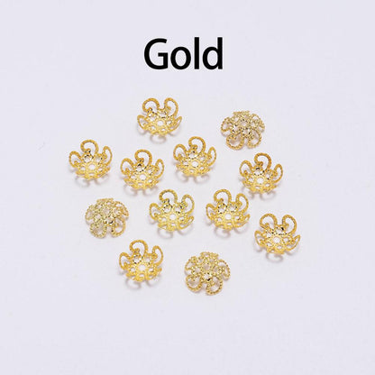 8, 10mm Gold Metal Hollow Flower Bead Caps, 100pcs