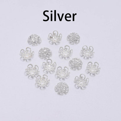 8, 10mm Gold Metal Hollow Flower Bead Caps, 100pcs