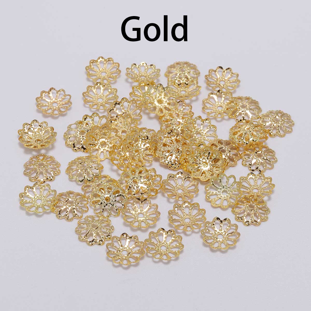 7, 9 mm goldene Blütenblatt-Perlenkappen, 200 Stück