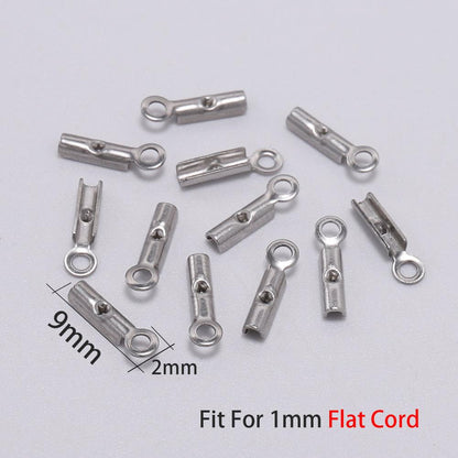 Stainless Steel Cords Crimp End Beads Caps, 50pcs