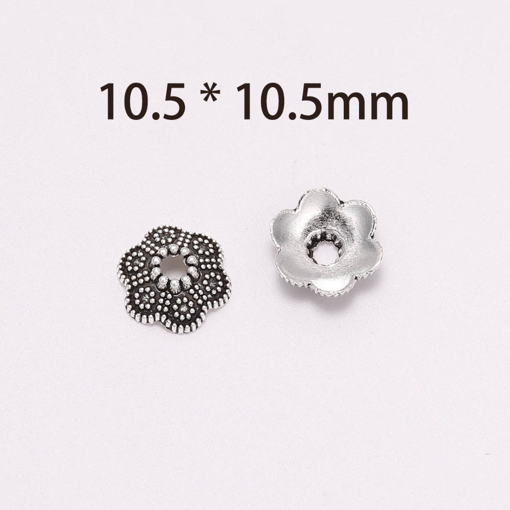 10.5mm 6-Petal Carved Flower Bead Caps, 20pcs