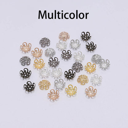 8, 10mm Gold Metal Hollow Flower Bead Caps, 100pcs