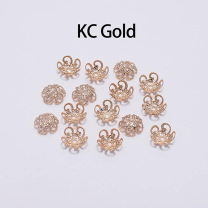 8, 10mm Gold Metal Hollow Flower Bead Caps, 100pcs