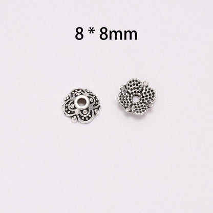 Capuchons de perles de fleurs sculptées tibétaines à 4 pétales de 8 mm, 50 pièces