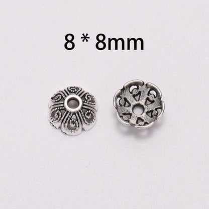 Capuchons de perles de fleurs creuses tibétaines à 6 pétales de 8 mm, 50 pièces