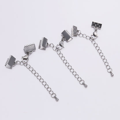 Stainless Steel Textured End Caps with Lobster Clasps, 5pcs