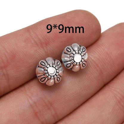 9mm 8-Petal Antique Carved Flower Bead Caps, 20pcs