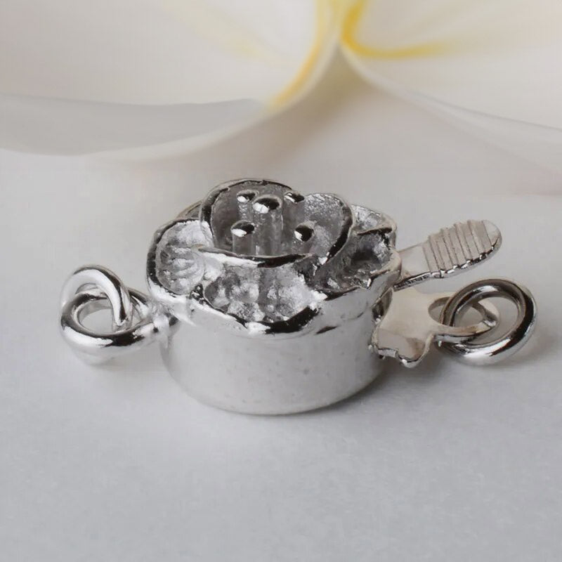 Solid 925 Sterling Silver 1-strand Pearl Flower Box Clasp
