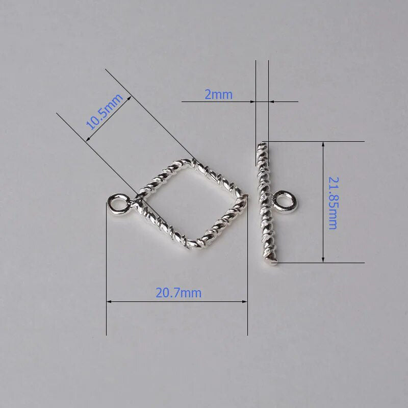 Solid 925 Sterling Silver Square Toggle Clasp Twisted