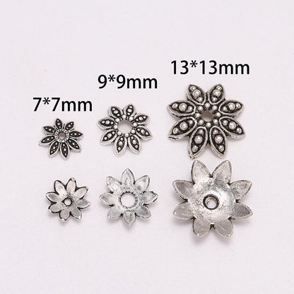 7, 9, 13mm 8-Petal Antique Relief Flower Bead Caps