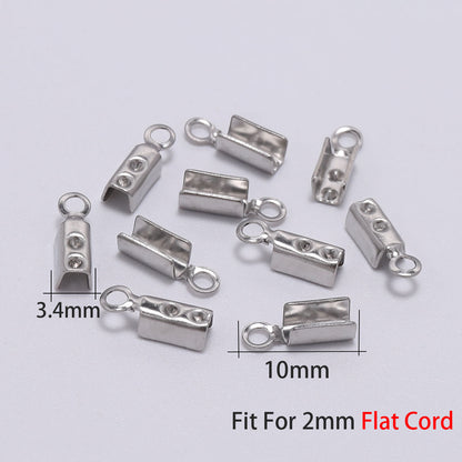 Stainless Steel Cords Crimp End Beads Caps, 50pcs