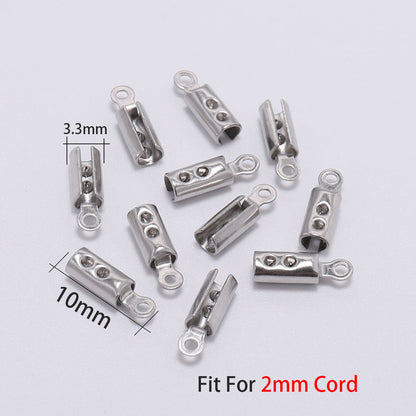 Stainless Steel Cords Crimp End Beads Caps, 50pcs