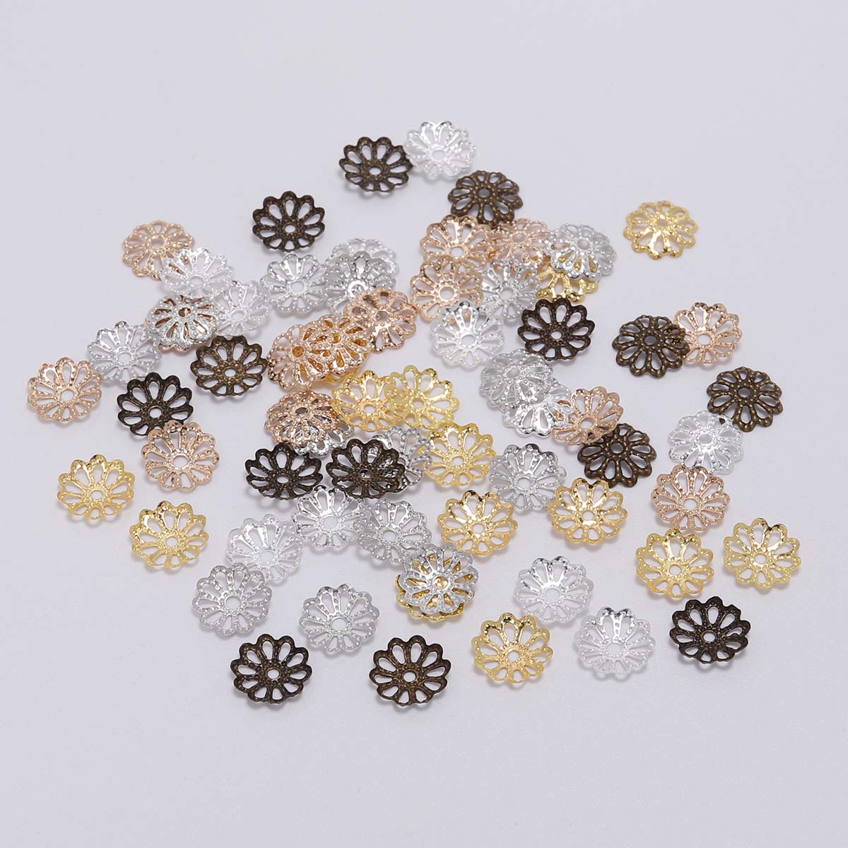 7, 9 mm goldene Blütenblatt-Perlenkappen, 200 Stück