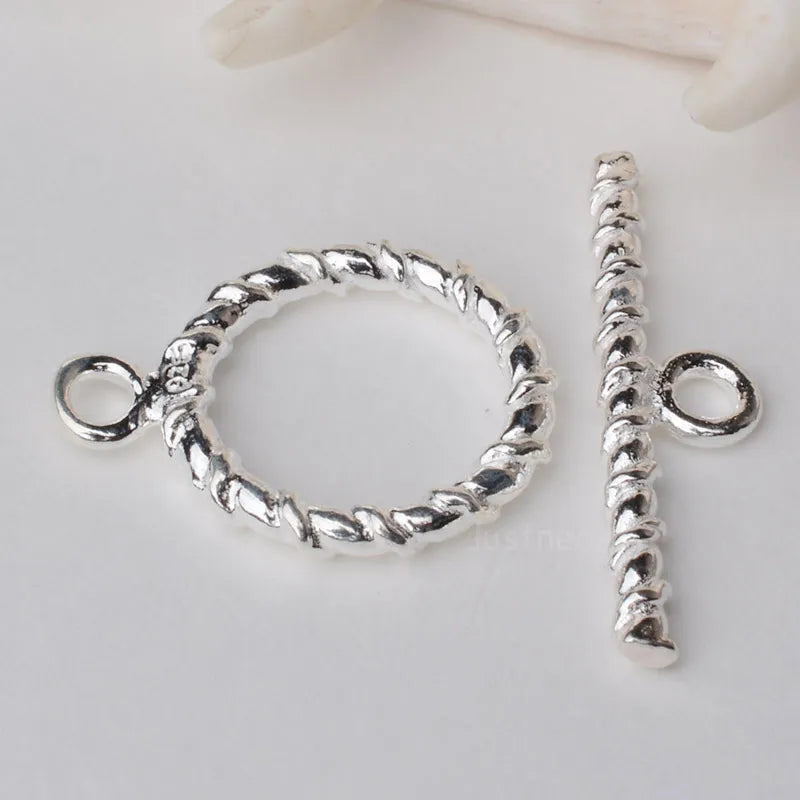 Solid 925 Sterling Silver Toggle Clasp Twisted Bar and Circle