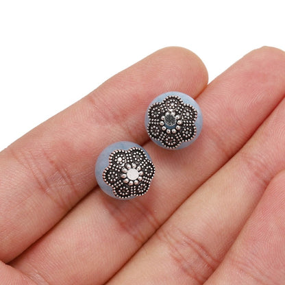 10.5mm 6-Petal Carved Flower Bead Caps, 20pcs