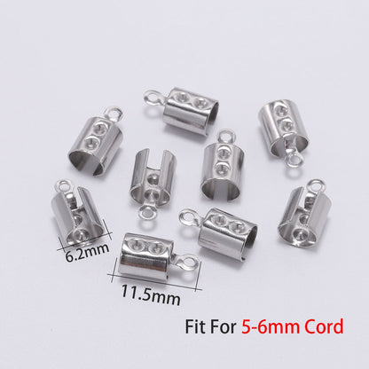 Stainless Steel Cords Crimp End Beads Caps, 50pcs