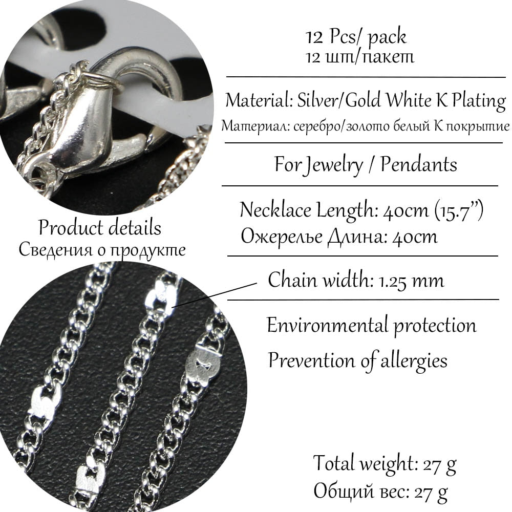 Chaînes de collier à fermoir mousqueton de 40 à 60 cm, paquet de 12 pièces