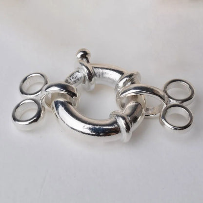 2-strand solid 925 sterling silver Round Jumbo Hook and Eye Spring Bolt Ring Clasp