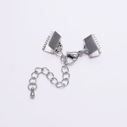 Stainless Steel Textured End Caps with Lobster Clasps, 5pcs