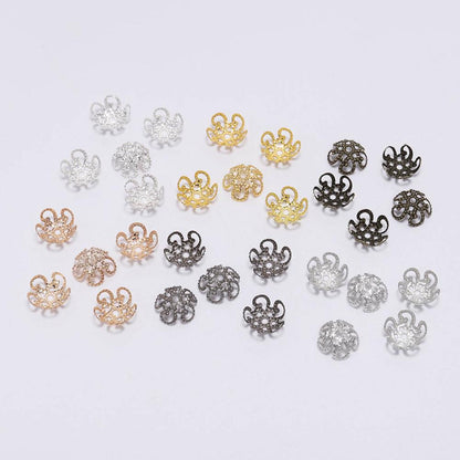 8, 10mm Gold Metal Hollow Flower Bead Caps, 100pcs