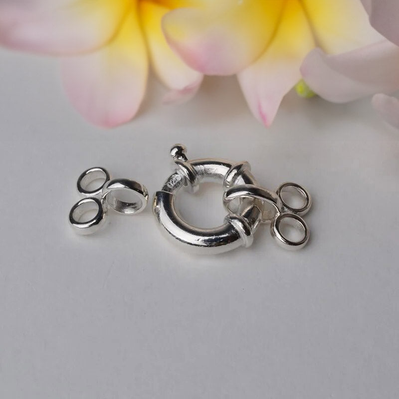 2-strand solid 925 sterling silver Round Jumbo Hook and Eye Spring Bolt Ring Clasp