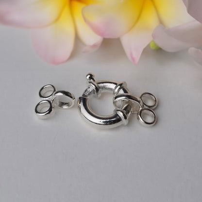 2-strand solid 925 sterling silver Round Jumbo Hook and Eye Spring Bolt Ring Clasp