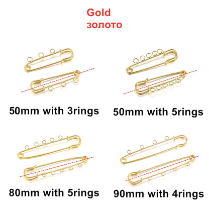 10pcs Safety Pins Brooch Blank Base, 50-90mm