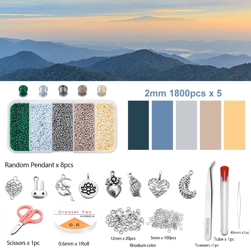 Boîte de perles de rocaille tchèques de 5 couleurs de 2 mm