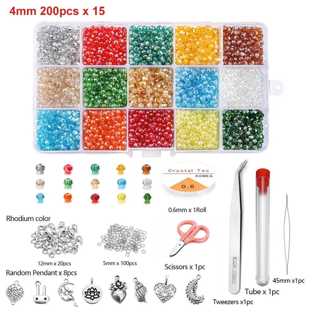 Kit de perles toupies en verre 4 mm, 3000 pièces